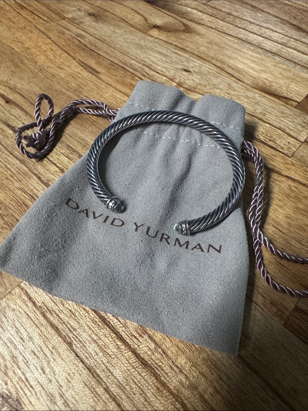 David Yurman Twisted Cable Bracelet in Silver with Subtle Blue-Green Gem Tips